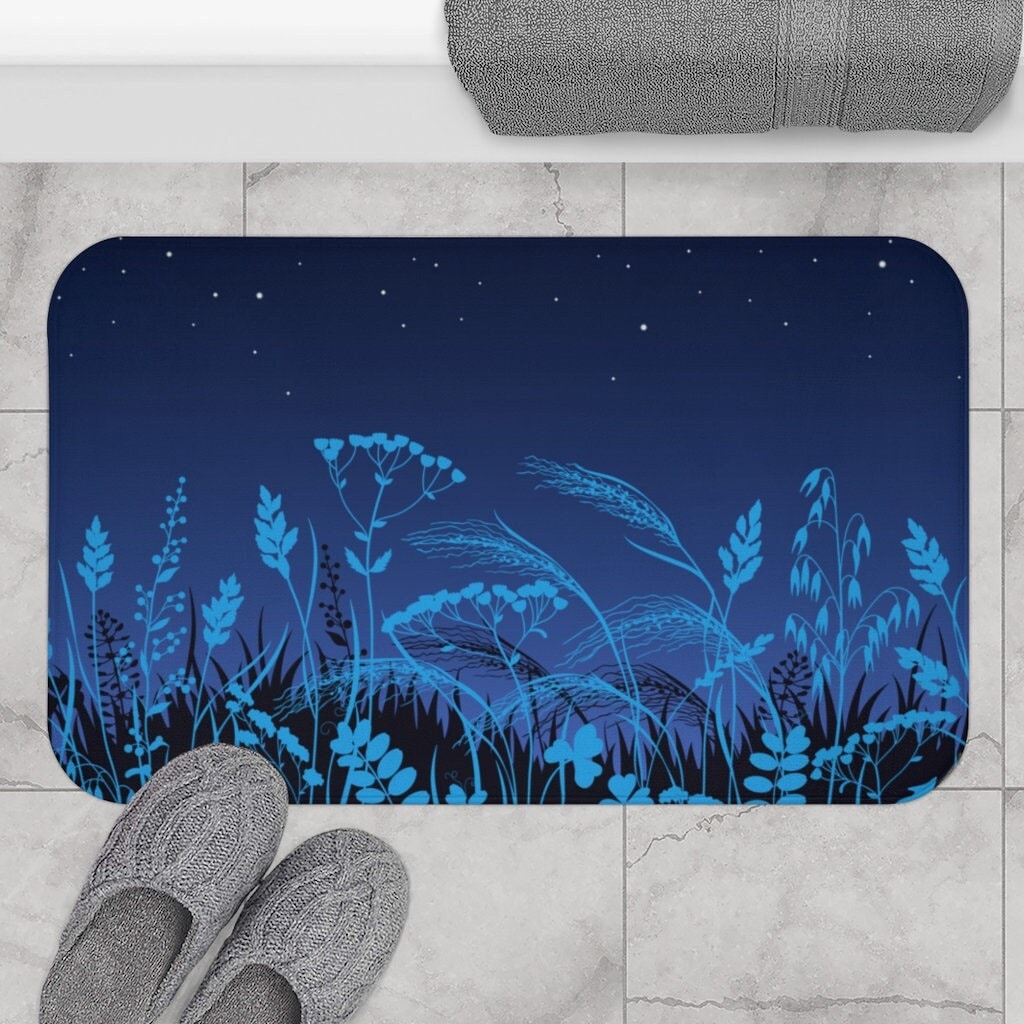 TUNIU Dark Blue Meadow Bath Mat - Dreamy Bath Mat，Night Sky Bath Mat ...