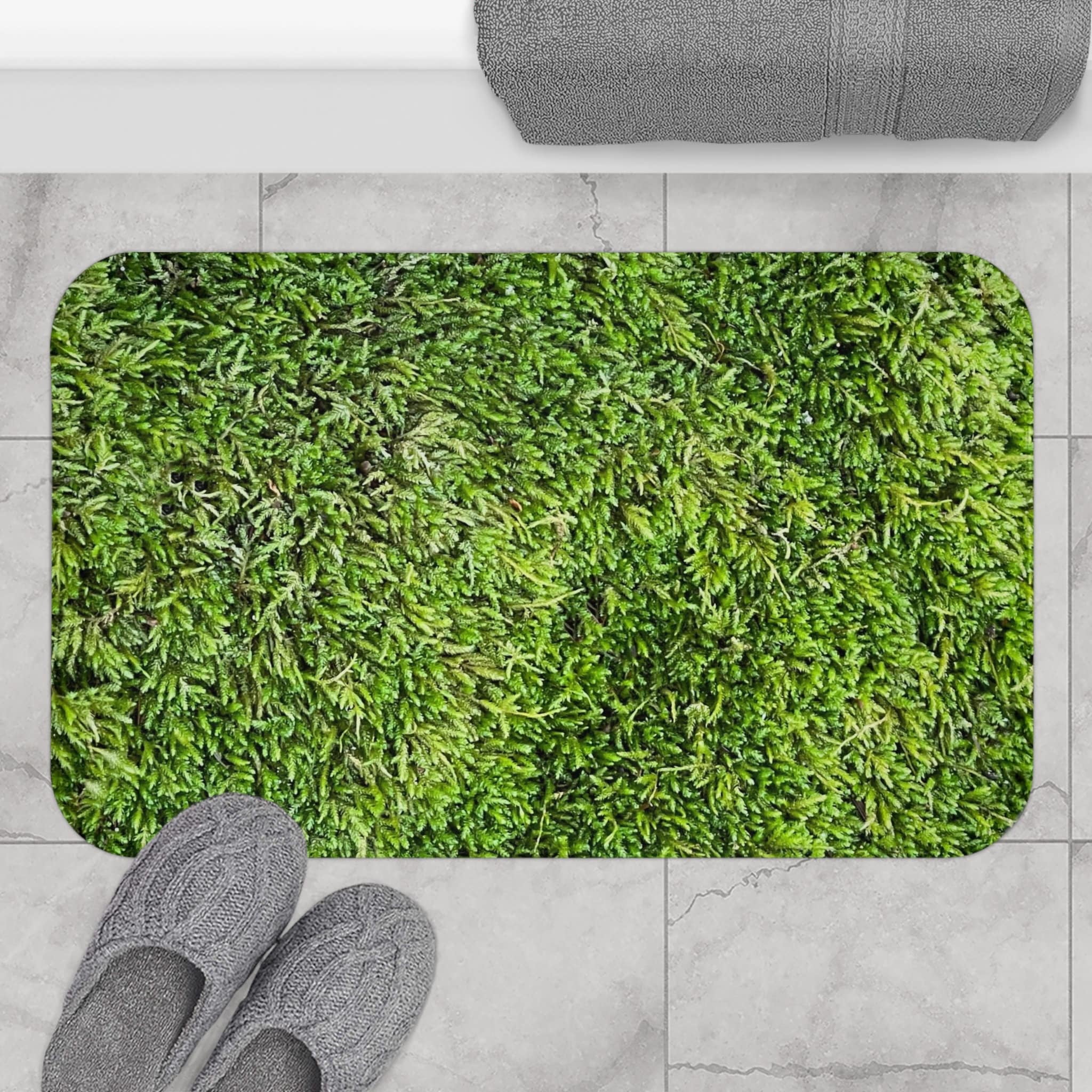 TUNIU Moss Print Bath Mat, Emerald Green Bath Mat, Botanical Plant