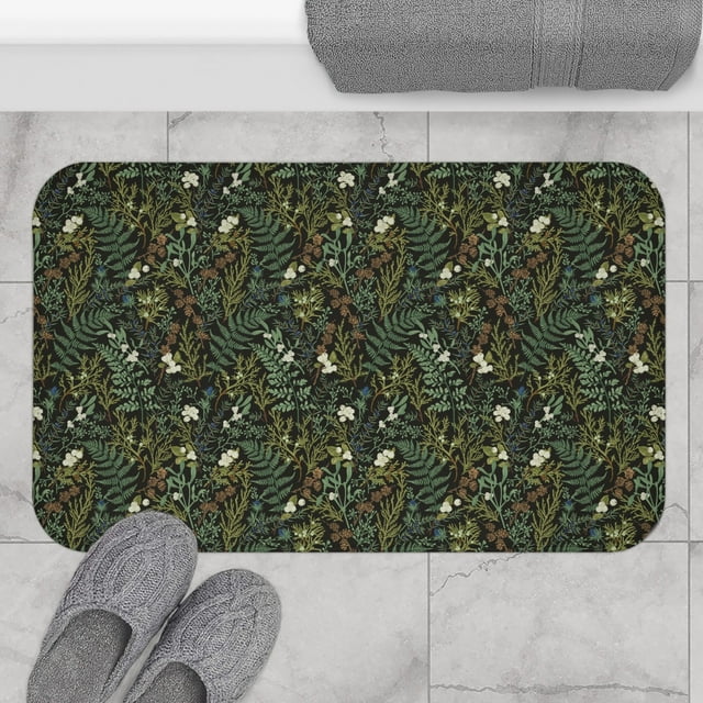 TUNIU Rustic forest Kitchen Mat Decor Dark Green Winter Ferns Bath Mat