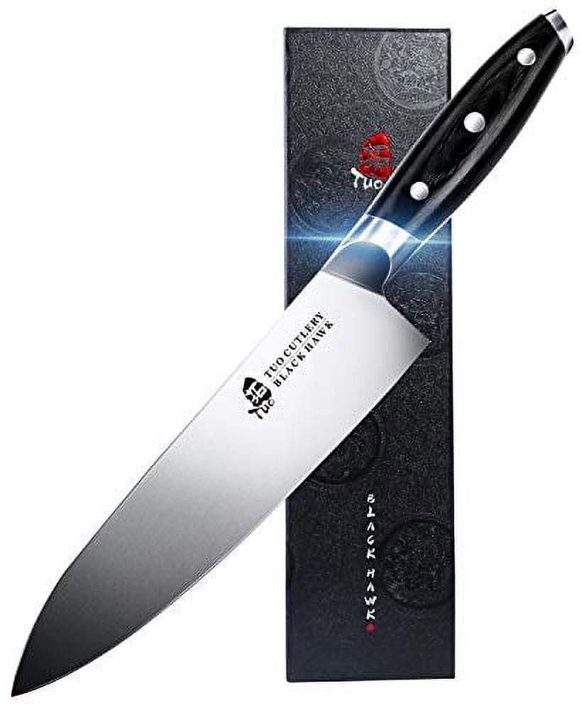 TUO Chef Knife - 8 inch Kitchen Chefs Knives Professional Cooking Knife -  German HC Steel - Full Tang Pakkawood Handle - BLACK HAWK SERIES with Gift  Box 