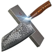 TUO Cutlery Cleaver Knife - Japanese AUS-10 Damascus Steel Hammered Finish - Chinese Chefs Knife for Meat and Vegetable with Ergonomic Pakkawood Handle - 7" - Fiery Phoenix Series