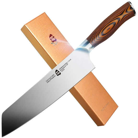 TUO Kiritsuke Knife - Chinese Chefs Knife - High Carbon German Stainless Steel Asian Kitchen Knife- Ergonomic Pakkawood Handle Cutlery - 8.5 inch - Fiery Phoenix Series