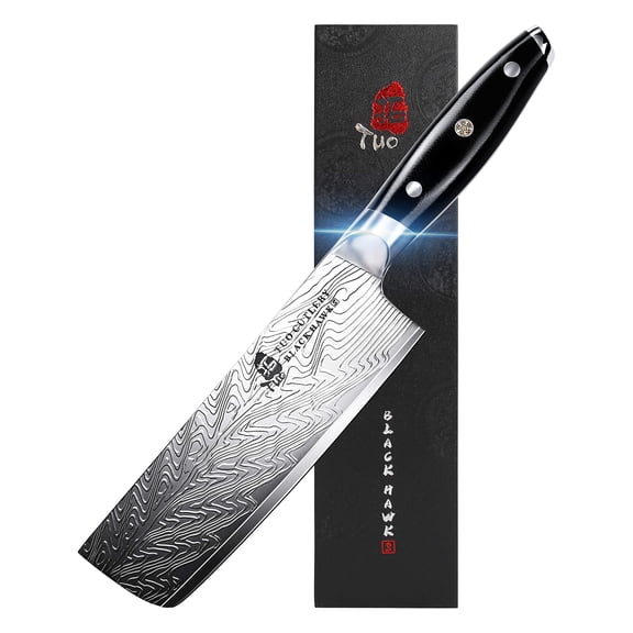 TUO Nakiri Knife - Vegetable Cleaver Knife6.5-inch HighCarbonStainlessSteel- Japanese Kitchen Knives with G10 Full Tang Handle - Black Hawk-S Knives Including Gift Box
