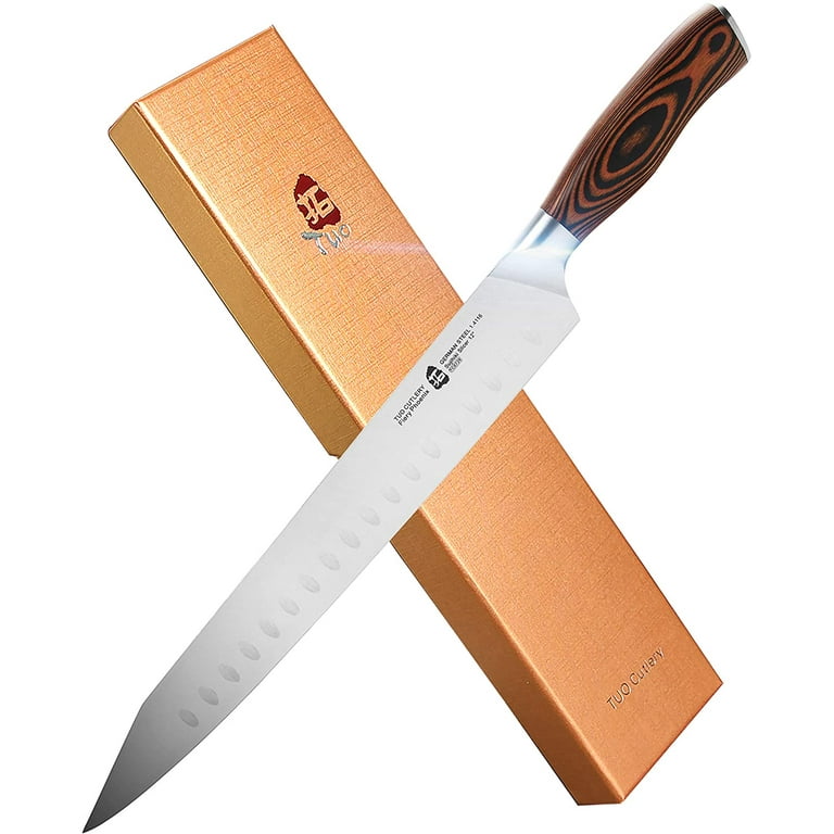 TUO Slicing Knife 12 - Sujihiki Slicer Professional Meat & Fish Carving  Master - Long Kitchen Kiritsuke Chef Knives - German Steel & Comfortable  Pakkawood Handle - Gift Box Included - Fiery Series 