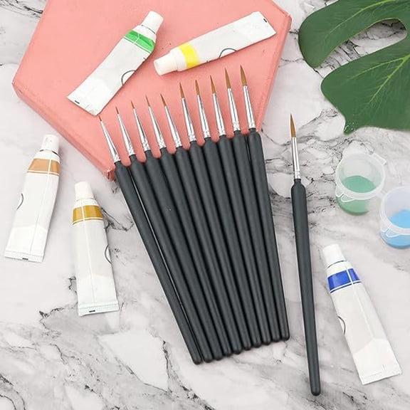 TUOBARR 11PCS Miniature Paint Brus Kit, Fine Detail Brush Micro Paints Brush Set For Watercolor, Oil, Face, Acrylic, Line Drawing, Scale Model .