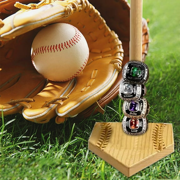 TUOBARR Baseball Softball Home Stacking Ring Display Holder, Championship Ring Display Case, Wooden Environmental Holder