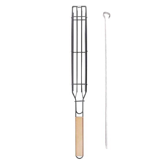 TUOBARR Basket Duty Stainless Steel BBQ Gri Box Tool With Lockable And Wood Handle
