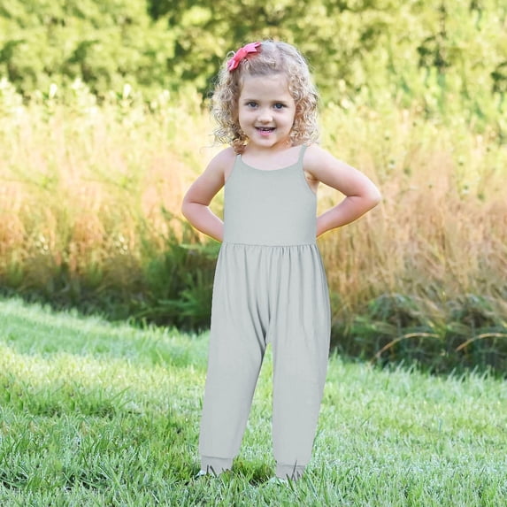 TUOBARR Girls Children's Summer Solid Color Romper Sling Sleeveless Backless Short Jumpsuit Green (1-5Years)