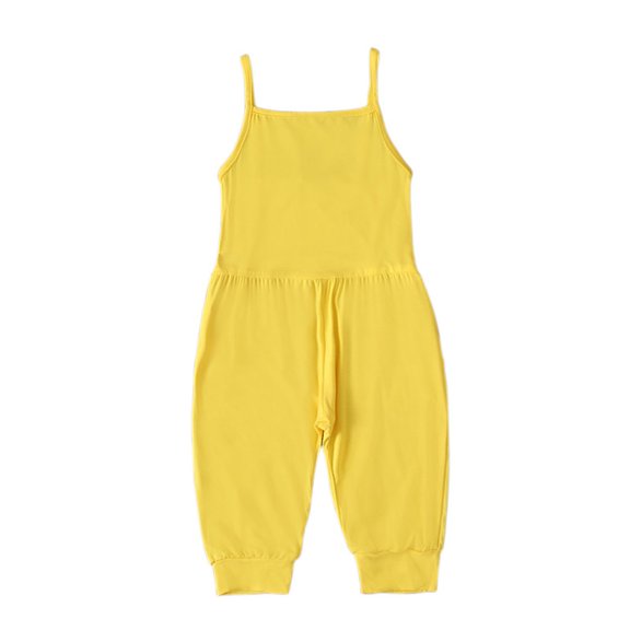 TUOBARR Girls Children's Summer Solid Color Romper Sling Sleeveless Backless Short Jumpsuit Yellow (1-5Years)