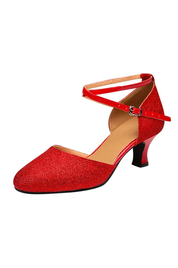 Heel Sandals for Women,Women's Ballroom Tango Latin Dancing Shoes Sequins Shoes Social Dance Shoe Red