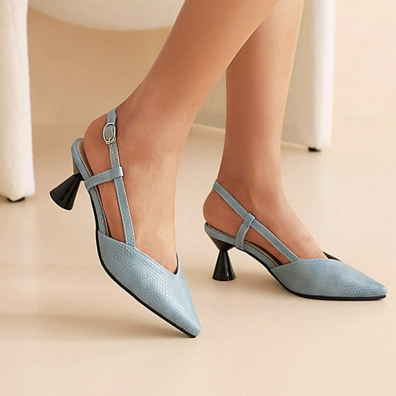 TUOBARR Heels Sandals Women, Women's Fashion Pointed Toe Low Heel Dress Pumps Shoes Blue