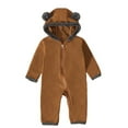 thumbnail image 1 of TUOBARR Infant Baby Girls Boys Solid Cartoon Ears Hoodie Romper Clothes Fleece Jumpsuit Brown (3M-3T), 1 of 9