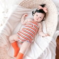 thumbnail image 1 of TUOBARR Infant Baby Girls Sleeveless Rainbow Striped Print Suspender Romper Bodysuit Red (0-12Months), 1 of 7