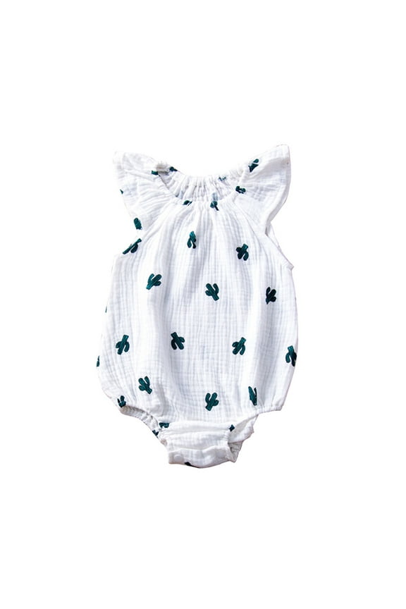 Infant Newborn Baby Girls Fly Sleeve Cartoon Bodysuit Romper Clothes Outfit Green (0-24Months)