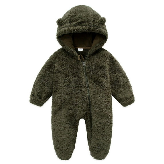 Itsun Newborn Baby Fleece Footie Snowsuit Winter Bunting Onesie Cartoon Warm Hooded Romper Jumpsuit Outfits For Girls Boys Green (0-12Months)