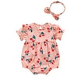 thumbnail image 1 of TUOBARR Newborn Infant Baby Girls Print Ruched Romper Bodysuit Hairband Clothes Outfits Pink (3-24Months), 1 of 9