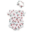 thumbnail image 1 of TUOBARR Newborn Infant Baby Girls Print Ruched Romper Bodysuit Hairband Clothes Outfits White (3-24Months), 1 of 9