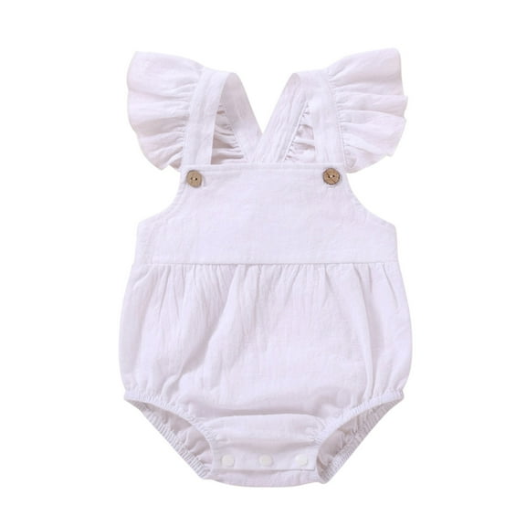TUOBARR Newborn Infant Baby Girls Solid Clothes Fly Sleeve Bodysuit Suspender Romper White (0-12Months)