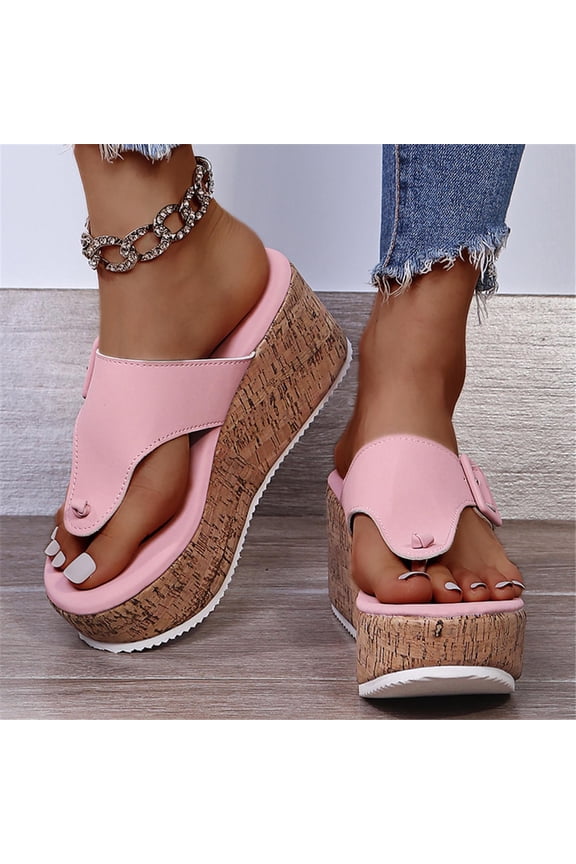 Platform Sandalss Women Wedge, Womens Sandals Flip Flop Comfort Slip on Casual Beach Travel Walking Platform Wedge Shoes Pink