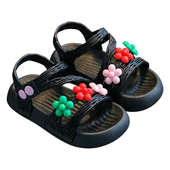 TUOBARR Sandals for Toddler Girls,Summer Girls' Sandals Anti-skid Soft Soles Small Medium And Large Children's Flower Decorative Princess Shoes Black 2 Years
