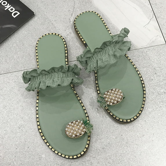 TUOBARR Sandals Women Flip Flops, Cute Fruit And Pineapple Shape, Clip Toe Flip Flops, Boho Casual Beach Shoes, Women Summer Sandals Green C
