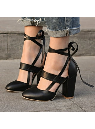 Black Heel Closed Toe With Ankle Straps