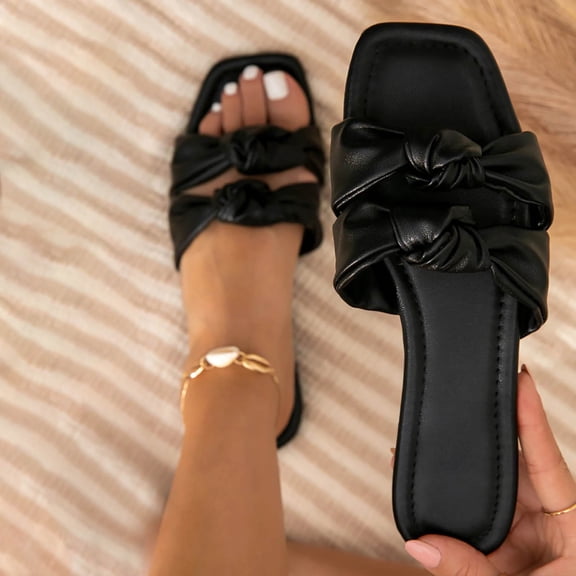 TUOBARR Sandals Women Slip and Slide, Womens Flat H-Band Slide Sandal Flat Sandal Black