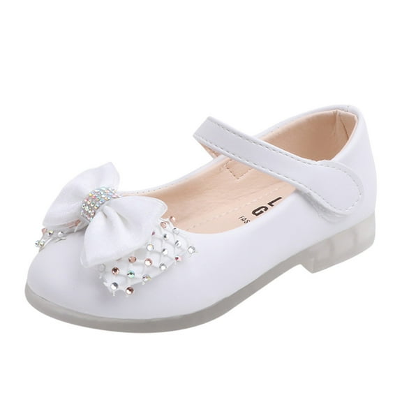 TUOBARR Sandals for Toddler Girls,Toddler Infant Kids Girls Crystal Bowknot Dance Shoes Princess Leather Shoes White 25