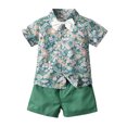 thumbnail image 1 of TUOBARR Set Clothes for Toddler Boy,Baby Boys Gentleman Bow Tie Floral Printed T-Shirt Tops+Shorts Outfits Green 100, 1 of 5