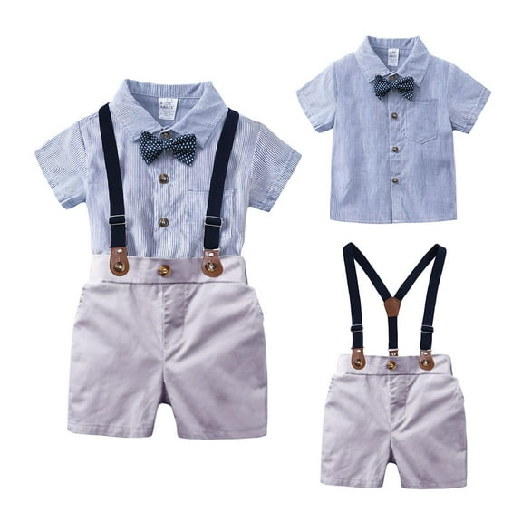 TUOBARR Toddler Boys Summer Gentleman Bow Tie Short-sleeved Shirt Striped Romper Suit Blue (6Months-3Years)