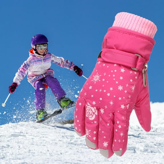 TUOBARR Toddler Girls Boys Snow Gloves Kids Ski Winter Gloves Rose Embroidery Windproof Children Warm Gloves