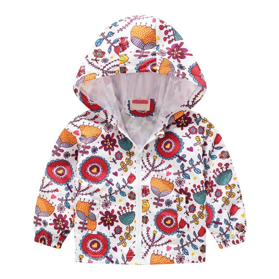 TUOBARR Toddler Kids Baby Grils Boys Autumn Print Jacket Zipper Hooded Windproof Coat Multi-color (1-4Years)