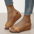 thumbnail image 1 of TUOBARR Wedge Platform Sandals, Women's Elastic Ankle Strap Low Wedges Sandals Khaki, 1 of 4