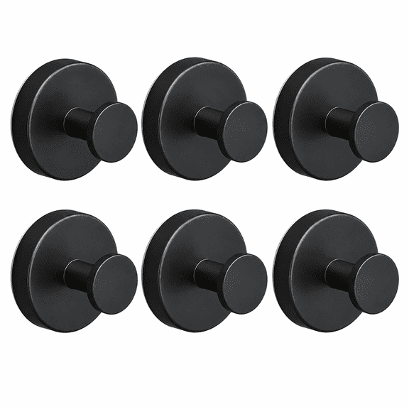 TUOBOS 6-Pack Stainless Steel Suction Cup Hooks, No-Drill Wall Hooks up to 15 lb, Black
