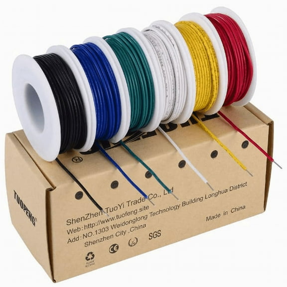 TUOFENG 20 awg Solid Wire-Solid Wire Kit-6 Different Colored 8 Meter spools 20 Gauge Jumper Wire -Hook up Wire Kit