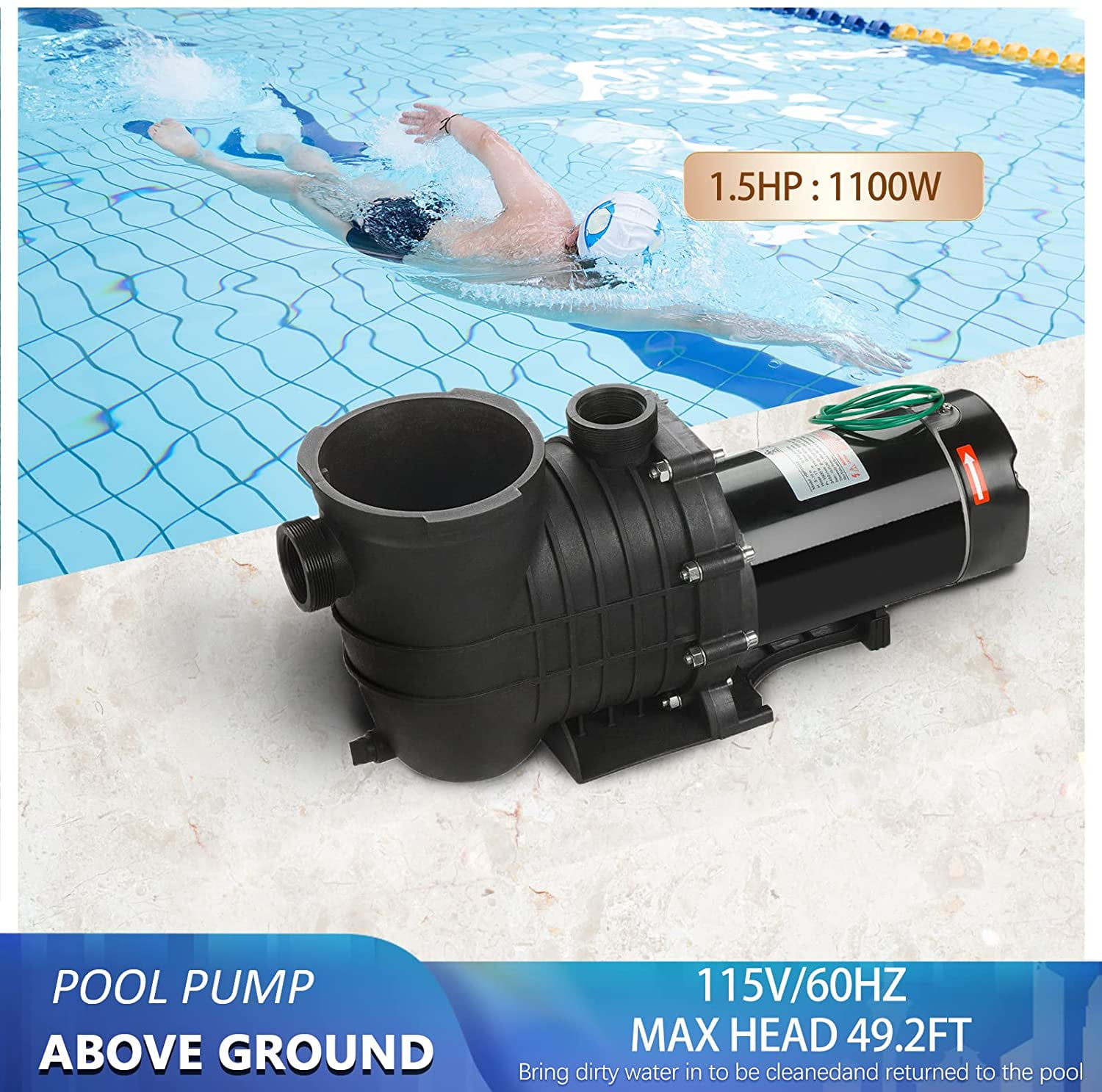 BLACK+DECKER Variable Speed Pool Pump Inground with Filter Basket, 1.5 HP