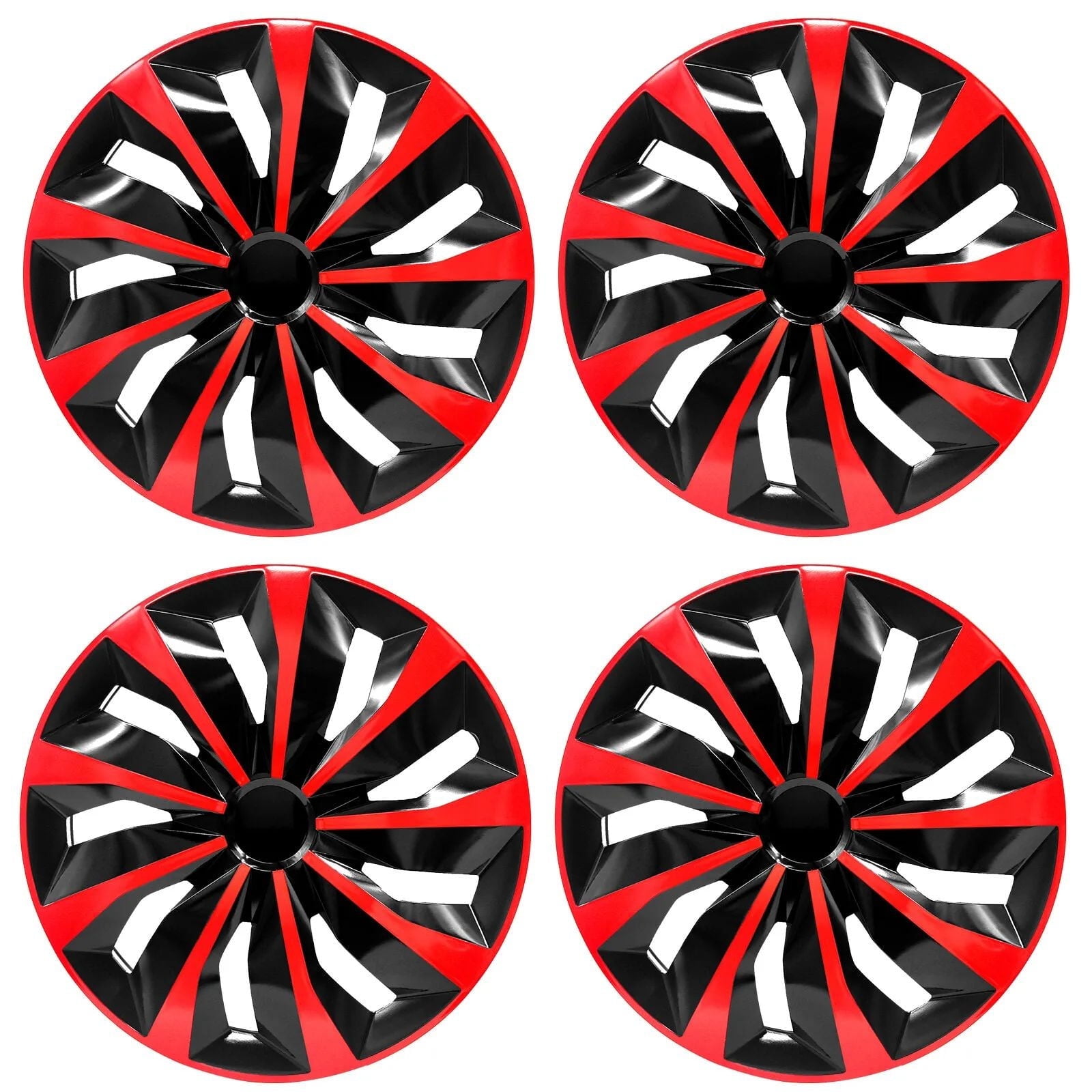 TUOKE 4 X 16" Black and Red Wheel Covers Hub cap Full Hub Caps fit R16