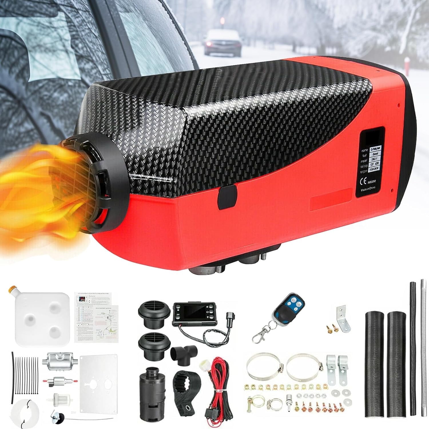 VEVOR Diesel Air Heater All In one, One Air Outlet, 8KW Diesel Heater 12V,  Fast Heating, Diesel Parking Heater with Red LCD Switch, Remote Control For  Car, RV Truck, Boat, Campervans and