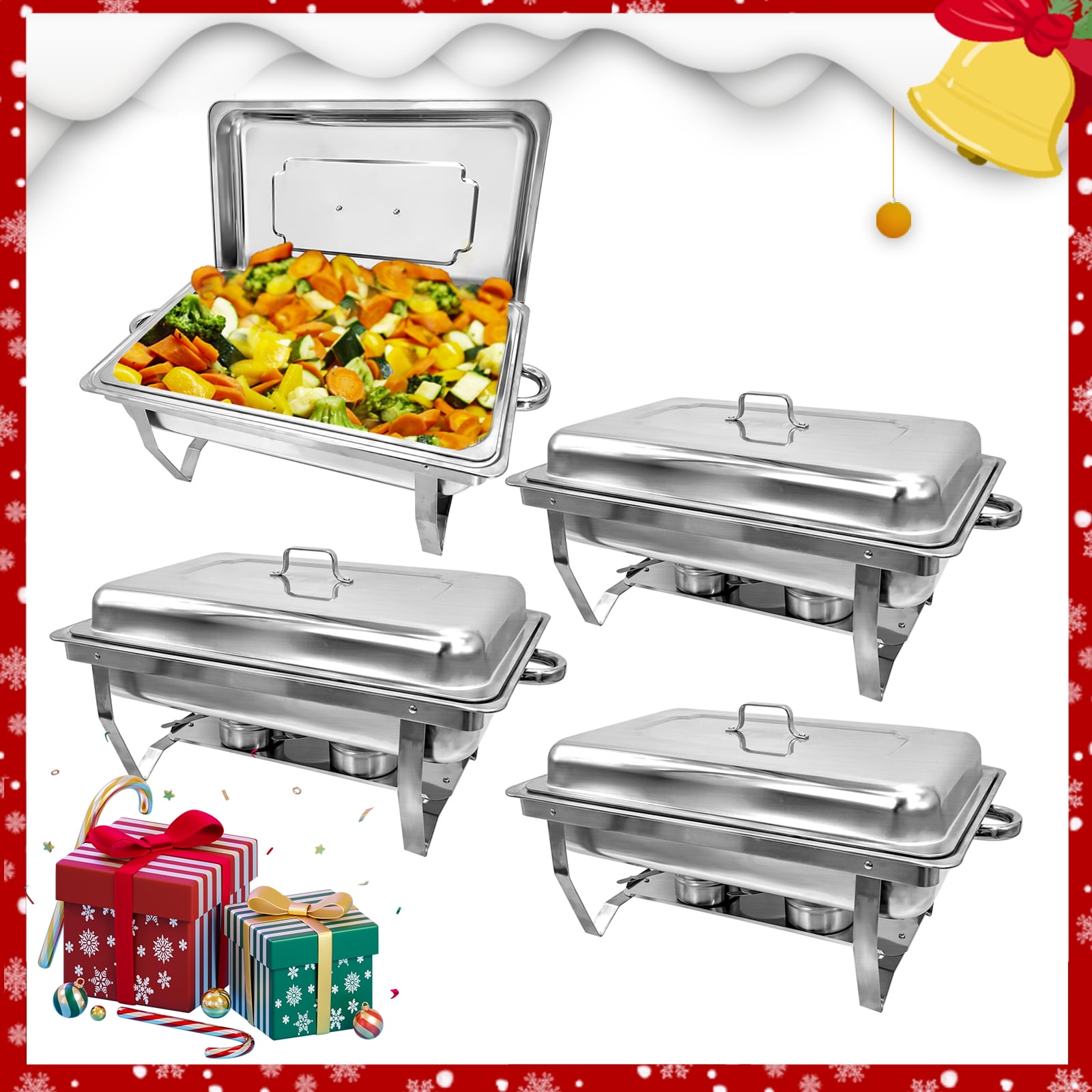 TUOKE Chafing Dish 4 Packs Stainless Steel Chafing Dishes 8 Quart ...