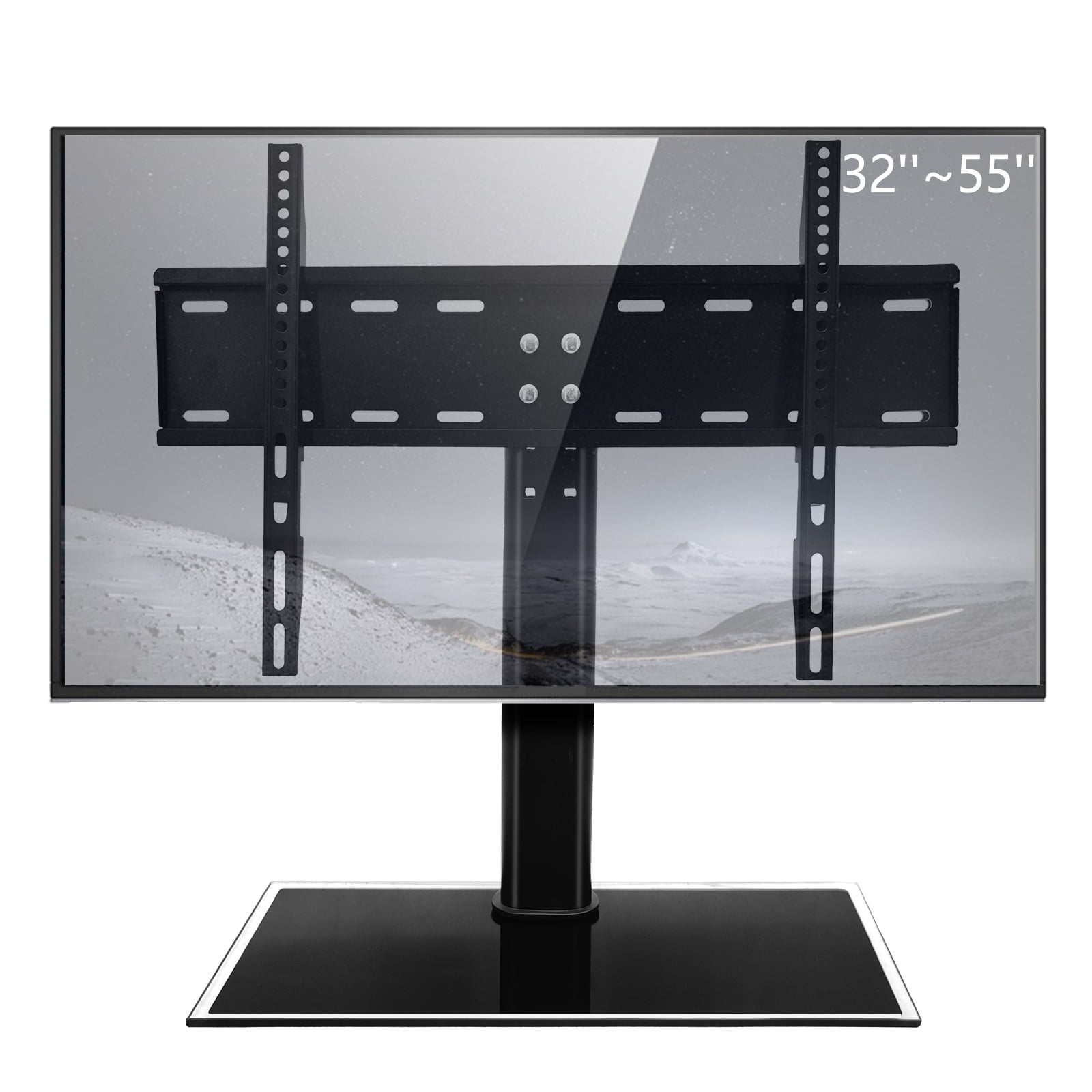 TUOKE Universal TV Stand for 3255 Inch TVs Height Adjustable TV Base Stand with Tempered Glass