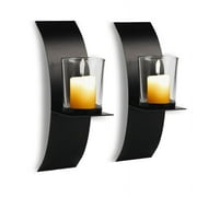 TUOKE Wall Candle Sconce with Glass Cup, Black Iron Three Dimensional Arc Modern Wall Home Hanging Decoration Tray For Bedroom, Corridor, Outdoor