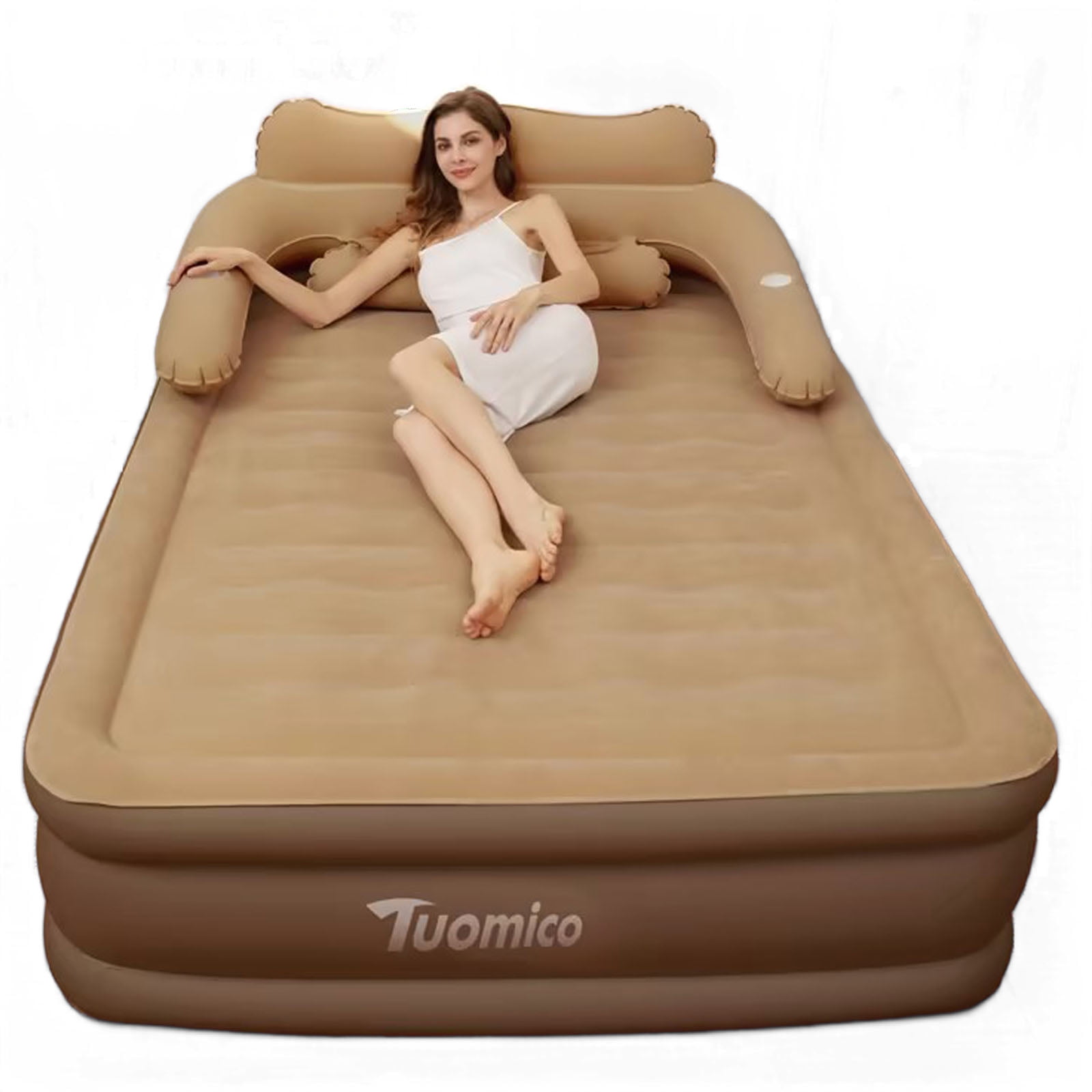 TUOMICO 18" Inflatable Airbed, Queen Air Mattress with Builtin Pump