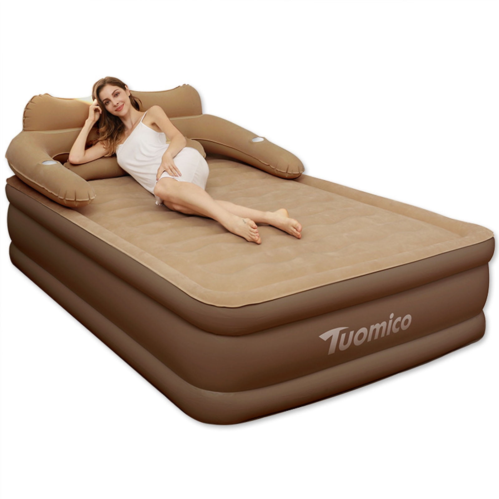 TUOMICO Queen Airbed Mattress, Inflatable Airbed with Builtin Pump for