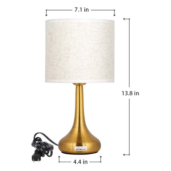 TUOREN 13.8” Minimalist Gold Metal Table Lamp with Linen Shade (2 Count)