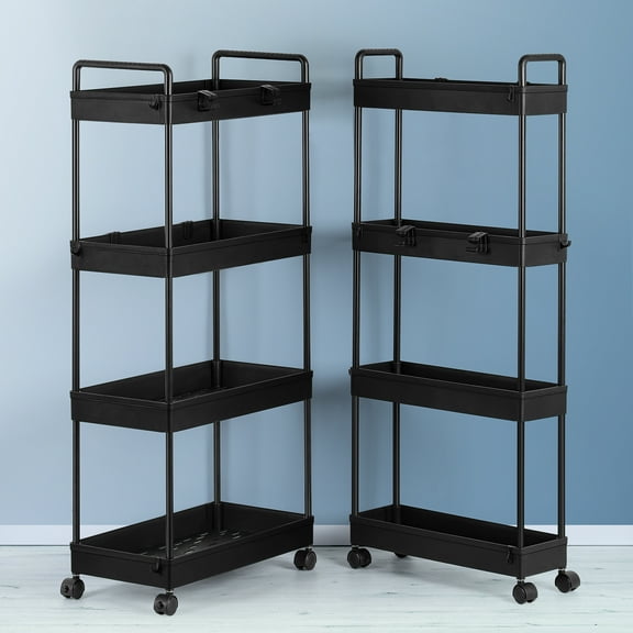 TUOREN 4-Tier Slim Storage Cart with Wheels for Narrow Space, Black