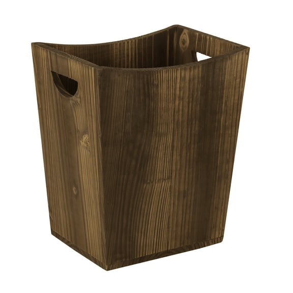 TUOREN Rustic Wood Bathroom Wastebasket, Solid Wood, Brown