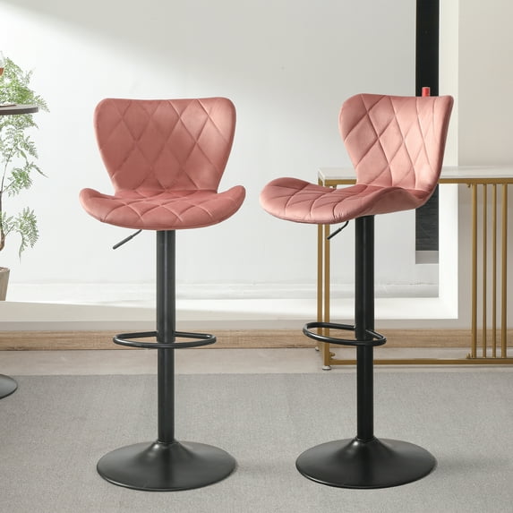 TUORUI Velvet Chair Counter Height Bar Stools Set of 2, Pink