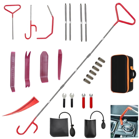 Pershook 25PC Stainless Steel Car Tool Set, 59-inch J-Hook for Emergency Unlocking of Car Windows and Doors, Emergency Car kit Tools