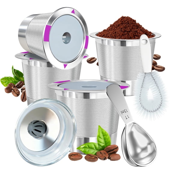 TUOSHUNGE 4PCS Reusable K Cups and Coffee Pods,Universal stainless steel k Cups for Keurig 2.0 and 1.0 Coffee Makers machine(4pack)