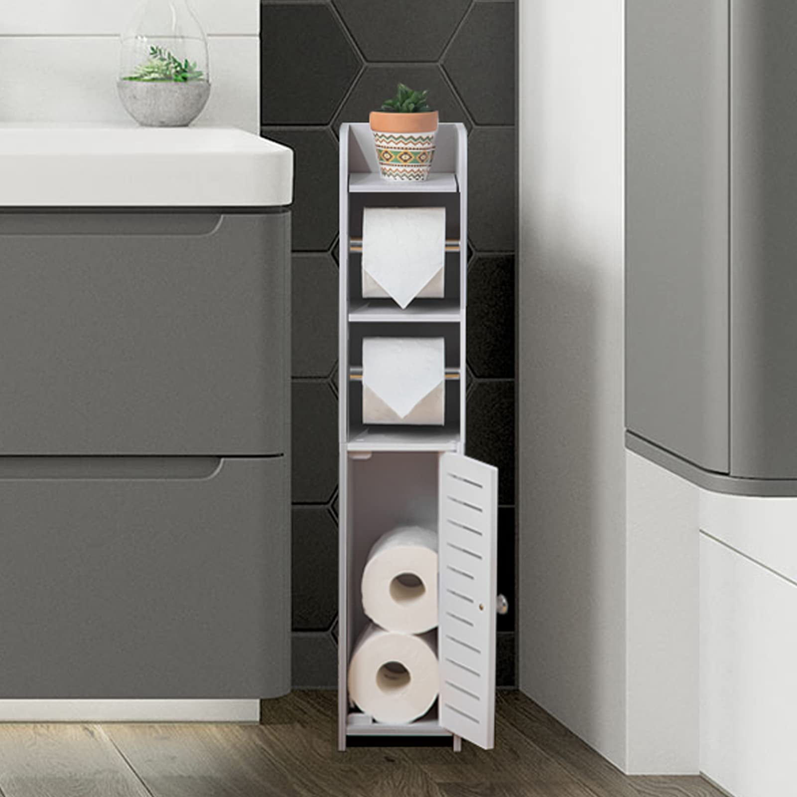 TUOXINEM Small Bathroom Storage Cabinet with Dual Rods Small Spaces ...